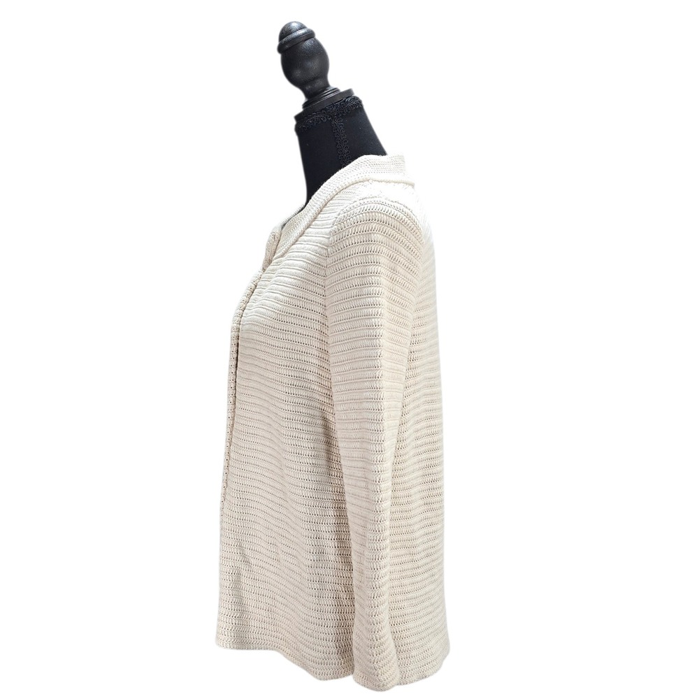 Talbots Cardigan Sweater Womens Medium Cream Cotton Rayon Ribbed Button Classic - Picture 4 of 9
